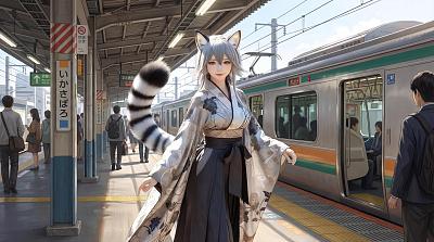 和风猫耳少女站台写真