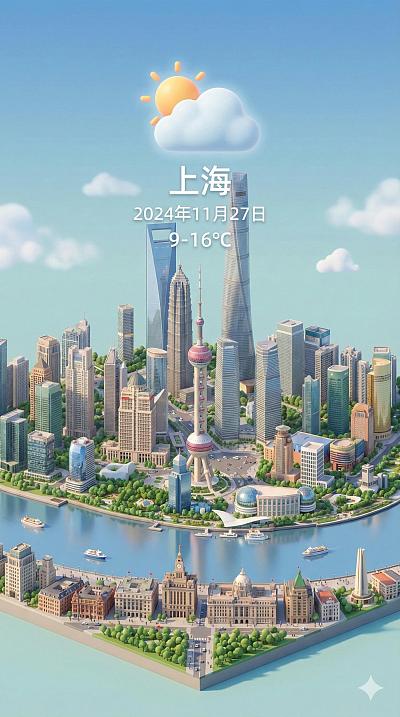 上海城市天气插画
