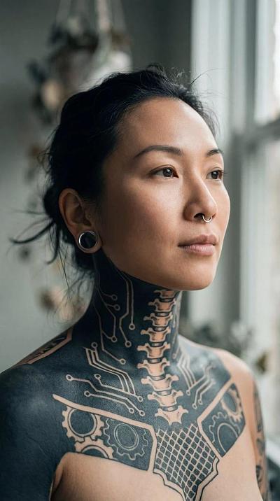 赛博朋克风格女性肖像特写