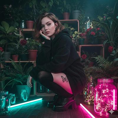 暗调植物房少女写真