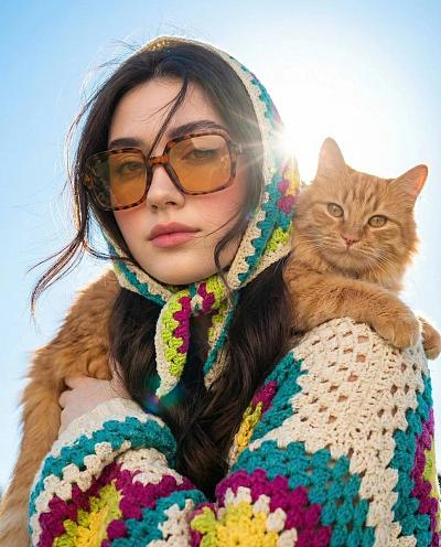 钩针时尚与橘猫的夏日邂逅