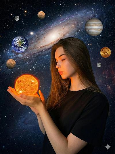 宇宙女神掌心日月星辰