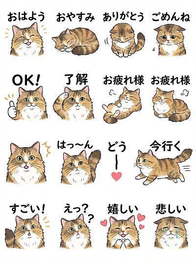 猫咪表情包设计：12种LINE贴纸角色展示