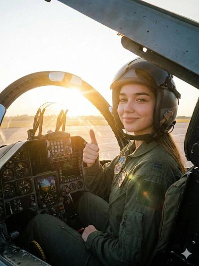 女飞行员日落 cockpit