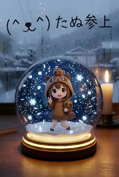 雪夜中的可爱狸猫雪球