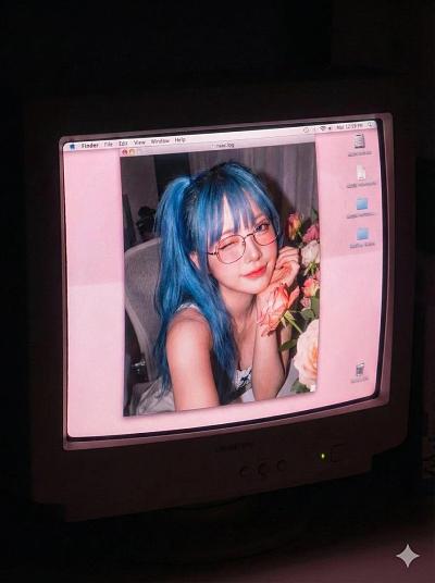 千禧蓝发少女CRT屏自拍