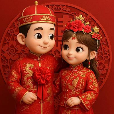 Q版中式婚礼人偶设计