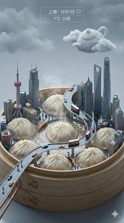 城市地标与美食轴测图