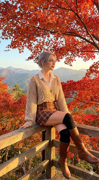 秋日枫林少女写真