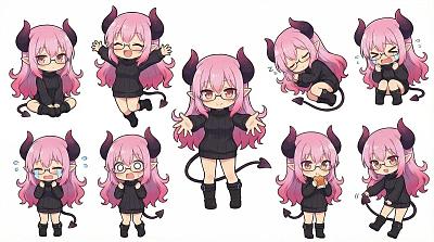 恶魔少女多姿态Q版插画