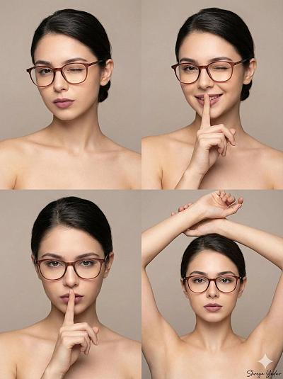 知性眼镜女郎四格肖像