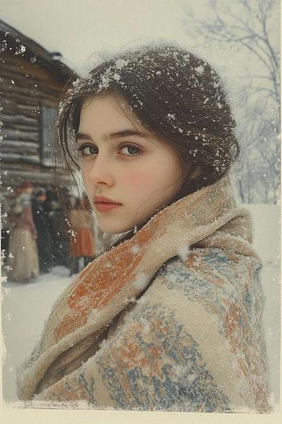 雪中少女回眸，冬日怀旧写真