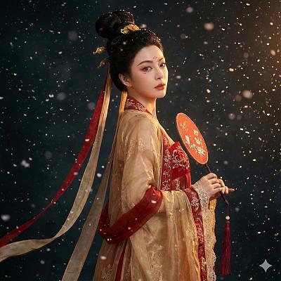 唐风雪夜美人回眸图