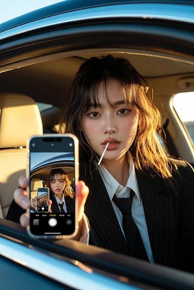 车内金光自拍少女