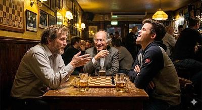 棋手酒吧畅谈棋局