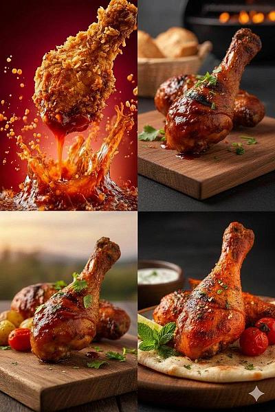 高精度鸡腿美食摄影系列：四种风味呈现