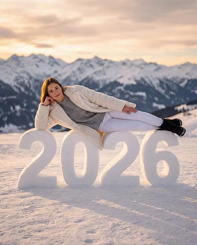 雪地少女倚2026数字迎新年