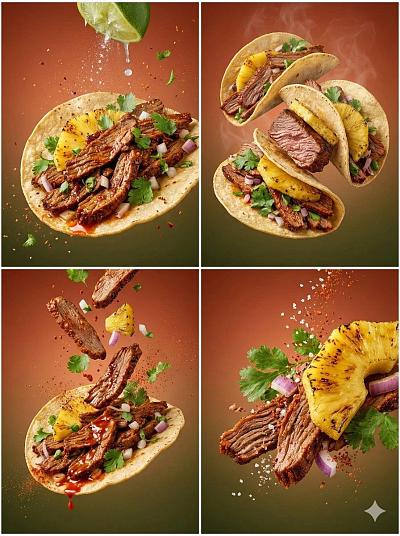 高端美食摄影：动感悬浮的异国风味料理