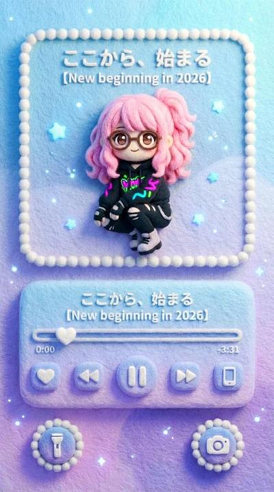 羊毛フェルト風スマホロック画面音楽プレイヤーデザイン