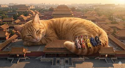 故宫巨猫与甄嬛传人物同框