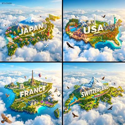 3D国家岛屿艺术海报