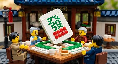 乐高麻将场景微缩摄影