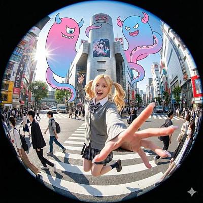 女子一只手夸张地伸向镜头