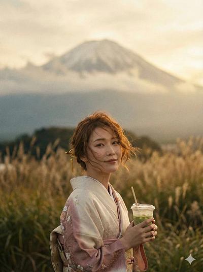 富士山下的和服少女——电影感黄昏静谧时刻