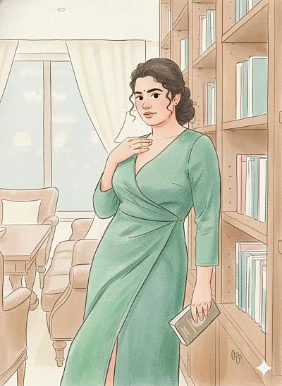 绘本风格女性肖像插画，柔和水彩铅笔质感