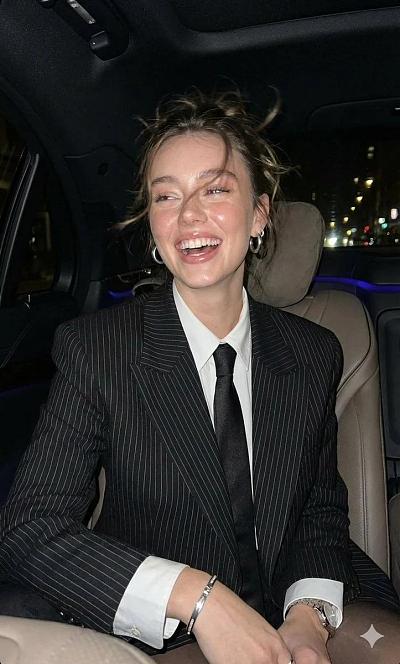 车内 candid 笑颜抓拍，保留原貌的时尚写真