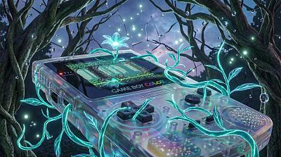奇幻生态中，主体与发光藤蔓共生，材质如记忆般闪烁，逆重力下露