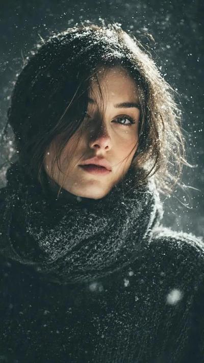 雪中女子肖像写真