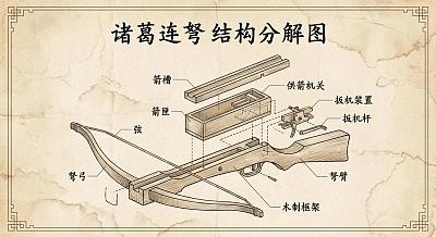 诸葛连弩的复古风格工程爆炸图