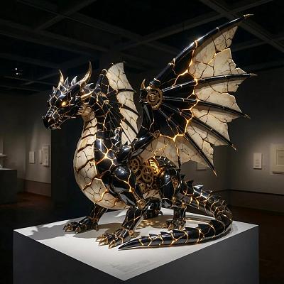 黑曜金缮机械龙雕塑