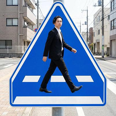 行人标志内嵌真实行人剪影