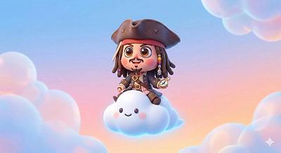 卡通明星云上飞行萌趣图
