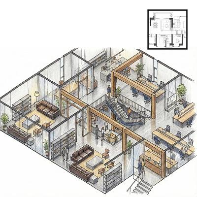 户型平面转3D手绘