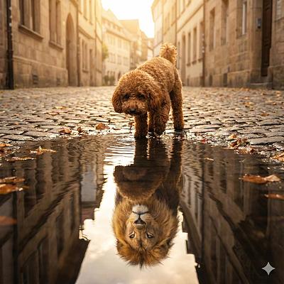 小犬映狮影，心雄志不凡