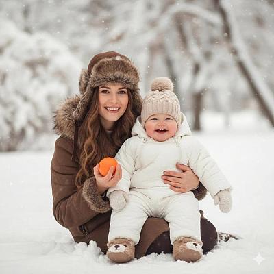 雪中母子温馨合影