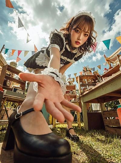 女仆俯拍伸手指尖特写