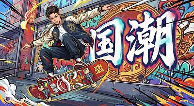 国潮少年滑板街头秀