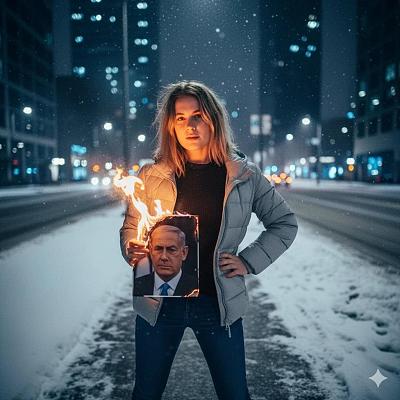 雪夜街头女子焚照点烟，彰显反抗姿态