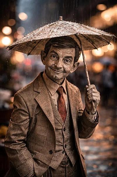 纸艺角色雨中街景电影感写真