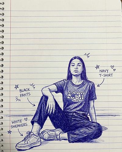 手绘笔记风格服装标注素描