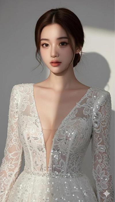 超精细逼真的美丽女人穿着婚纱