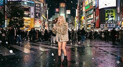 涩谷跨年雪夜美女街拍