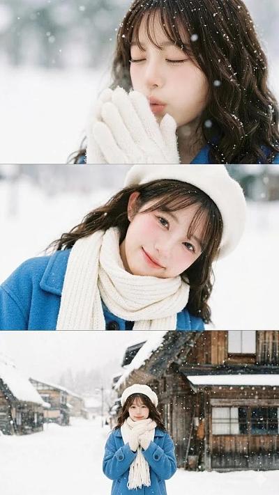 雪中少女胶片写真