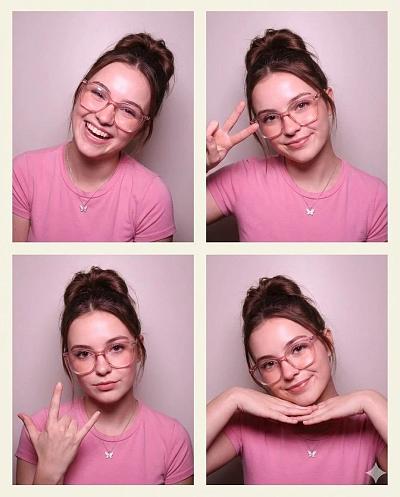 四格拼图：同脸不同表情的少女写真