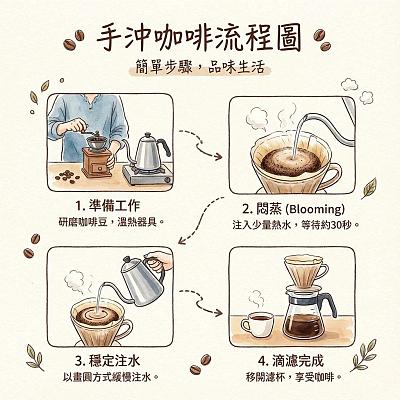 手冲咖啡四步流程图