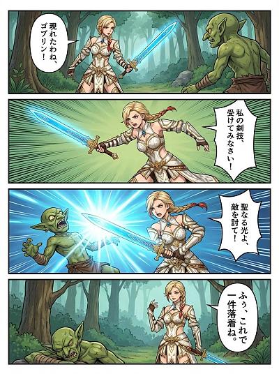 女战士斩杀哥布林四格漫画